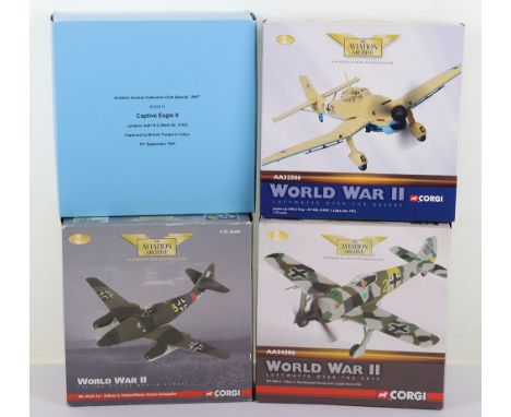 Four Corgi Aviation Archive Luftwaffe Aircraft WW2, all in 1/72 scale. Me262, ‘Yellow 5’ JG7, 1945, AA35702. Fw190 ‘Yellow 2’