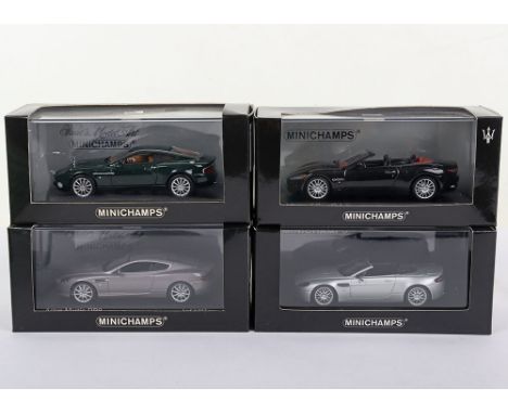 Three Boxed Minichamps Aston Martin Models, 1:43 scale, 400 137320 Aston Martin DB9 2003 silver, 1 of 4032 pcs, 400 137430 As