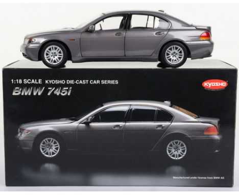 Kyosho BMW 745i  1:18 scale model, grey diecast body, in mint pre owned condition, with white polystyrene inner, illustrated 