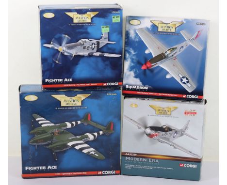 Four Corgi Aviation Archive WW2 US Aircraft, P-51D’s, Four 1/72 scale models of US fighter aircraft. Mustang P-51D, 12th FBS,