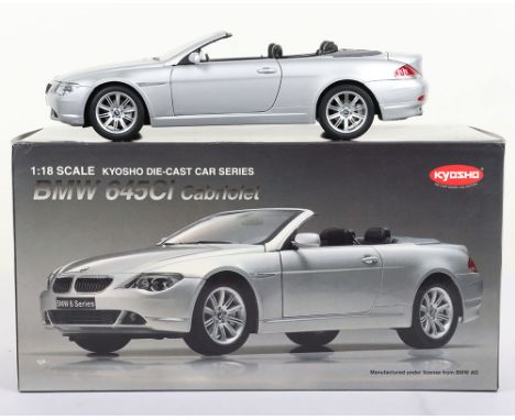 Kyosho BMW 645Ci Cabriolet 1:18 scale model, silver diecast body, with detachable soft top in mint pre owned condition, with 