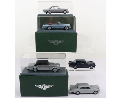 Three Neoscale Bentley Resin Models, NEO44140 Bentley T2 silver/ mat black roof, NEO44160 Bentley SIII Continental Mulliner P