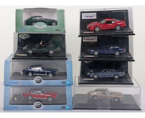 Jensen Interceptor and Aston Martin 1:43 scale Models, Oxford Diecast J1003 Jensen Interceptor dark red/black roof, J1005 Jen