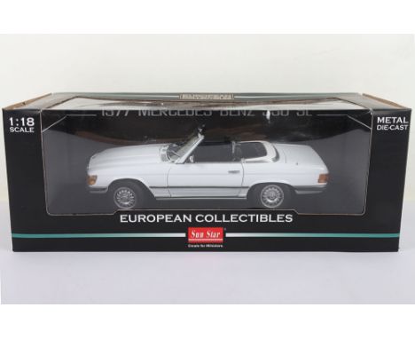 Sun Star European Collectibles 1977 Mercedes Benz 350 SL Open Convertible, white diecast body, 1:18 scale, No 4598, in mint p