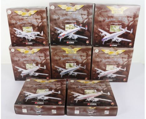 Eight Corgi Aviation Archive ‘Frontier Airliners’ including Lockheed Constellation Qantas, 47502. Avro Lancaster MK X-PP, Tra
