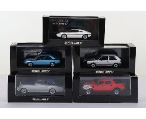 Five Boxed Minichamps 1:43 scale Models, 436 103372 Lamborghini LM002 red 1984,436 139950 Bentley S2 standard saloon 1960 sil