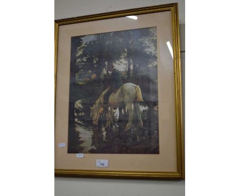 COLOURED PRINT, WATERING HORSES, F/G