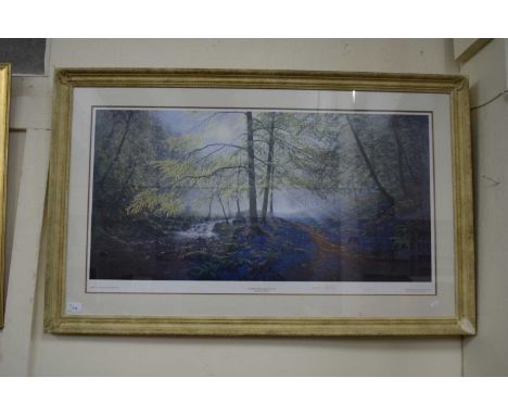 MAURICE BISHOP, BLUEBELL PATHS ALONG THE LYNN, COLOURED PRINT, F/G