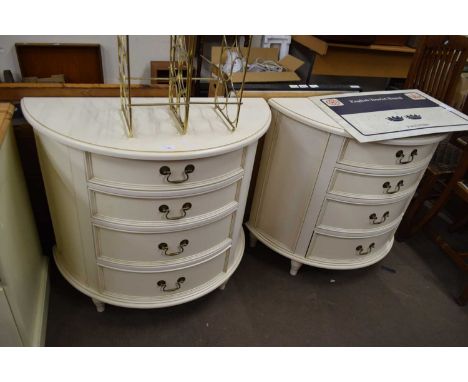 TWO MODERN LIGHT WOOD DEMI-LUNE FOUR DRAWER CHESTS