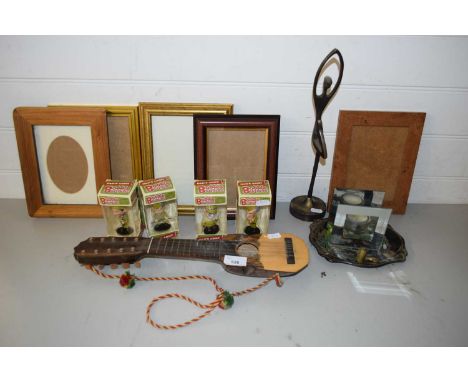 MIXED LOT: VARIOUS PICTURE FRAMES, BOBBLE BUDDIES DAD'S ARMY FIGURES, MINIATURE GUITAR ETC