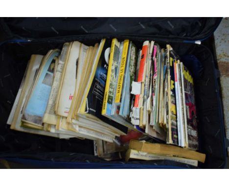 LARGE BLUE SUITCASE CONTAINING VARIOUS AUTOMOBILE AND MOTORCYCLE MAGAZINES