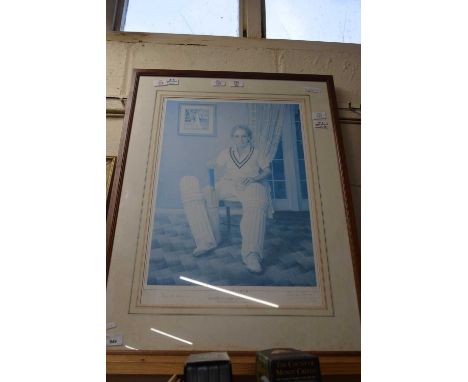 MARK FERROW, DAVID GOWER OF LEICESTERSHIRE AND ENGLAND, FRAMED COLOURED PRINT