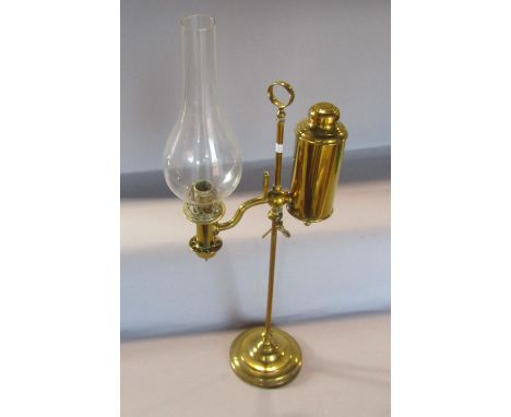 A late 19th century brass Student Colza Lamp with height adjustment, with later electric cable and socket added, stand 56 cm 