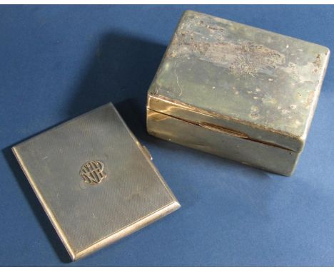 A silver engine turned cigarette case and a silver cigarette box (2)