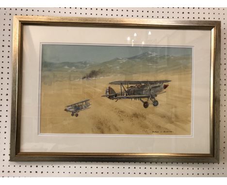 Barry K. Barnes - 'Bombing Run Hawker Hart No 39 SQN India 1934', watercolour on paper, signed lower right, labelled verso, 3
