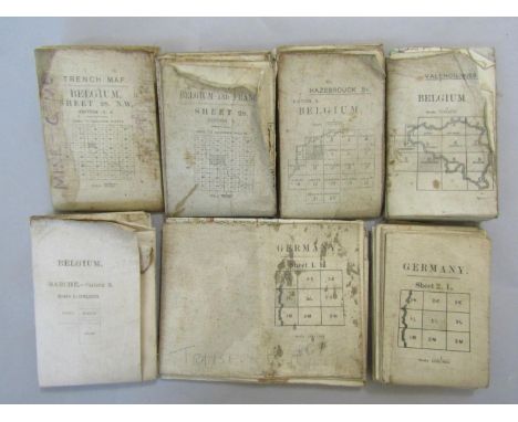 WWI Interest - Collection of sixteen Ordnance Survey maps, mainly paper on linen, scale 1:100,000, 1:40,000 and 1:20,000, cov