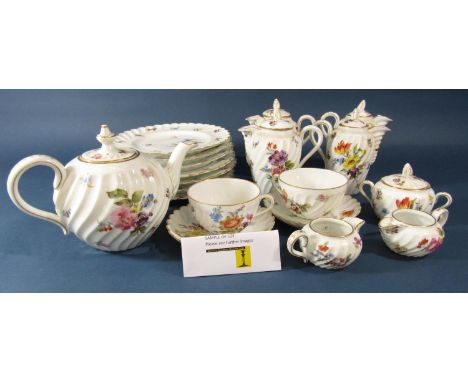 A large collection of late 19th century German porcelain all with hand painted floral detail and wrythen fluted panels compri