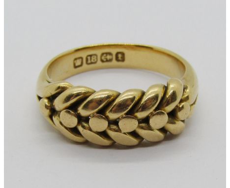Late Victorian 18ct keeper ring, Birmingham 1893, size Q/R, 9.4g 