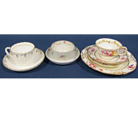 A collection of 19th century cabinet cups and saucers - English, all with hand painted detail, mainly with floral decoration 