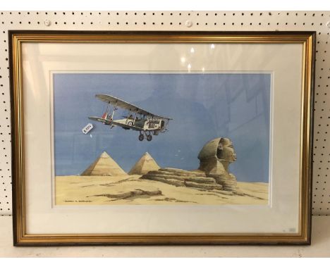 Barry K. Barnes - 'Over the Land of the Pharaohs', watercolour on paper, signed lower left, labelled verso, 28 x 47 cm, doubl
