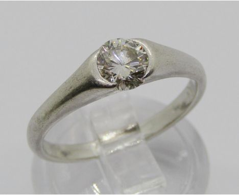 950 platinum tension set diamond solitaire ring, 0.50ct approx, size M/N, 5g 