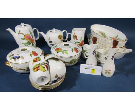 Large collection of Royal Worcester Evesham pattern dinner, table, tea wares comprising lidded tureens, oval serving bowls, m