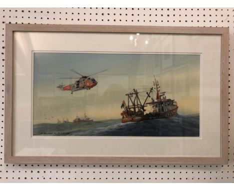 Barry K. Barnes - 'Westland Sea King', watercolour on paper, signed lower left, labelled verso, 25 x 50 cm, double-mounted, f