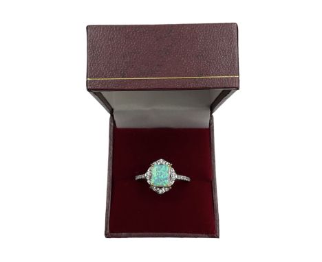 Silver opal and cubic zirconia ring, stamped 925 Condition Report:Size R
