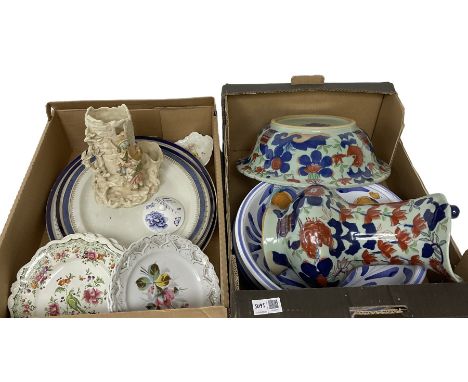 Wash jug and basin, together with large charger, meat platters and other ceramics 