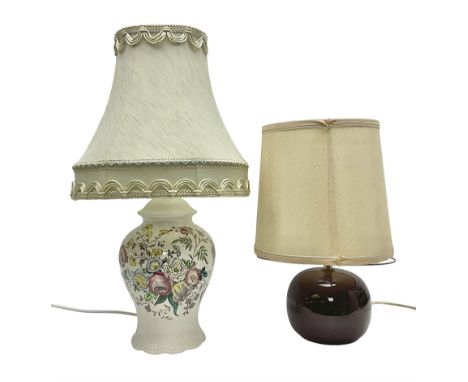 Copeland Spode table lamp with floral decoration, together with another table lamp, largest with shade H57cm