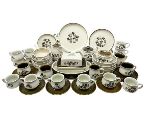 Denby Shamrock pattern part tea and dinner wares, to include six dinner plates, seven salad plates, seven side plates, one mu