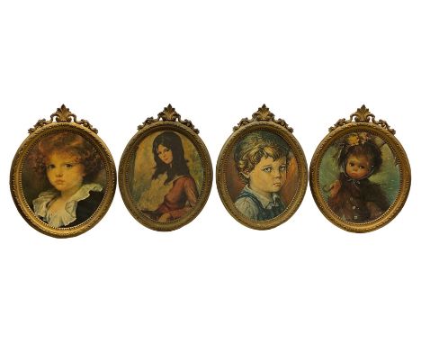 Set of four 20th century Italian oval portrait prints in gilt frames (4)