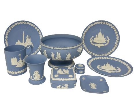Wedgwood Jasperware footed bowl, together with other Wedgwood jasperware, to include Piccadilly Circus 1971 Christmas book, c