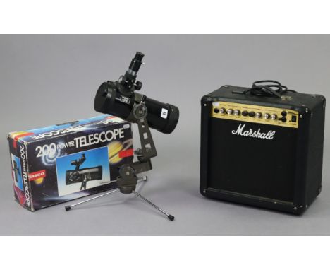 A Tasco “200 power” telescope, boxed; &amp; a Marshall “MG15DS” practice amplifier.