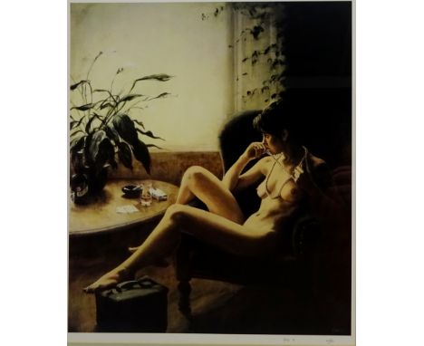 Karen McIntire (Scottish Contemporary): Nude Study with Playing Cards, limited edition lithograph signed numbered 687/850 and