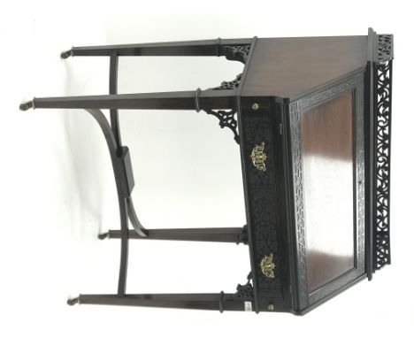 Late Victorian mahogany Chinese Chippendale style bureau, blind fret carved rail and fall front, open fret gallery, fitted in