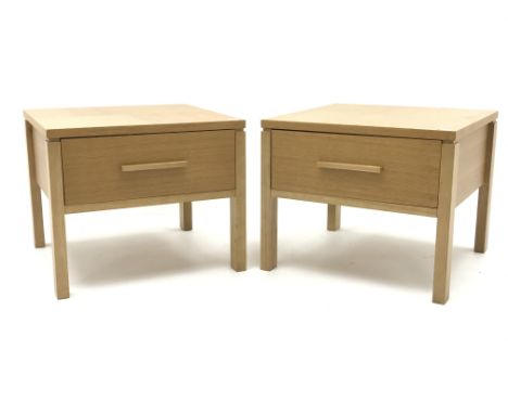 Pair light oak lamp tables, single drawer, square supports, W60cm, H50cm, D60cm Condition Report Click here for further image