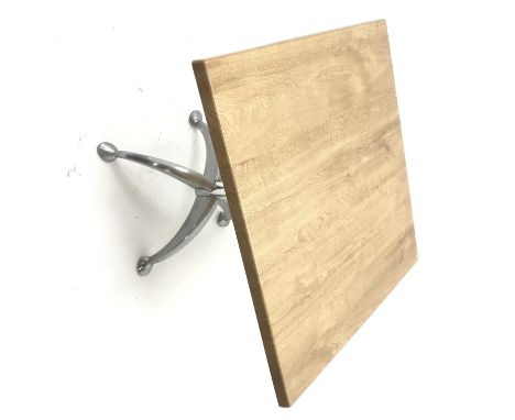Set six light oak square chrome finish pedestal cafe tables, W80cm H72cm, D80cm (6) Condition Report Click here for further i