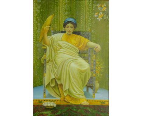 Seated Portrait of a Lady Holding a Fan, 20th century oil on board signed S. White 90cm x 60cm Condition Report Click here fo