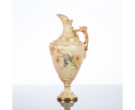 ROYAL WORCESTER BLUSH IVORY EWER
decorated with spring flowers, pattern no.1642, 23cm high