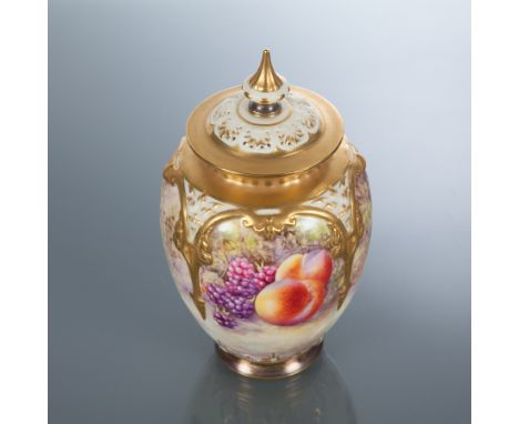 ROYAL WORCESTER VASE AND COVER
signed by S. Ward, of ovoid form and with gilt embellished moulded shoulders, decorated with p