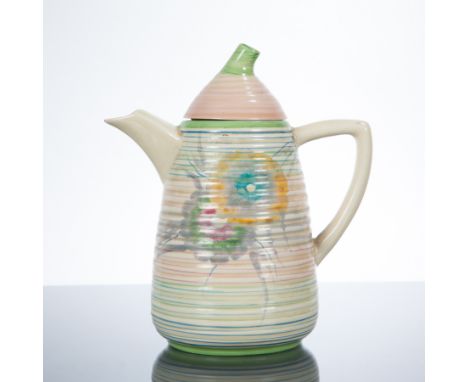 CLARICE CLIFF RHODANTHE PATTERN WATER POT
with ribbed body, black printed mark, 18cm high