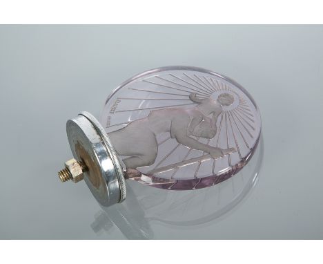 RENE LALIQUE ST CHRISTOPHER CAR MASCOT
in clear and satin finished amethyst coloured glass, moulded signature 'R Lalique Fran