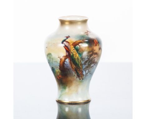 ROYAL WORCESTER HANDPAINTED VASE
signed F J Bray, decorated with a bird of paradise perched on a tree, signed, printed mark i