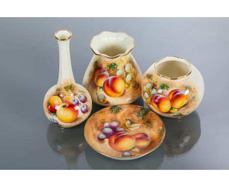 GROUP OF FOUR ROYAL WORCESTER CERAMICS
comprising a bottle neck vase,  numbered 2491/3, 13.5cm high, small vase of tapering f