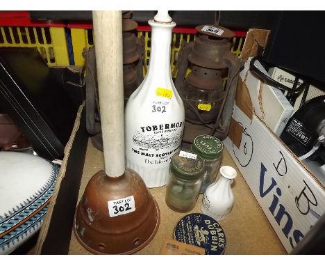 A mixed lot to include oil lamps, Tobermory Scotch whisky decanter, rulers and similar (qty)