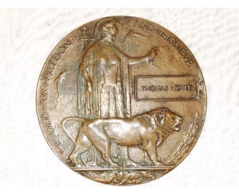 A Death plaque with panel marked Thomas Hoyle - Est £40 - £60