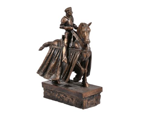 δ Sally Arnup, FRBS (1930-2015), a bronze equestrian group, of a knight on horseback, signed in the maquette ARNUP and 1/12 ,