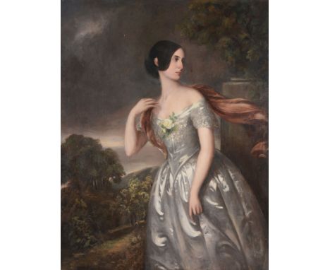 English School (19th century) - Portrait of a lady in a satin dress  Oil on canvas 124 x 101cm ( 48 3/4 x 39 3/4in.) 