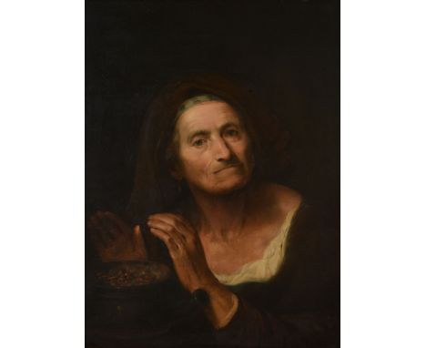 Circle of Guiseppe Nogari (Italian 1699-1763) - Portrait of a lady warming her hands  Oil on canvas 60 x 45cm (23 5/8 x 17 3/